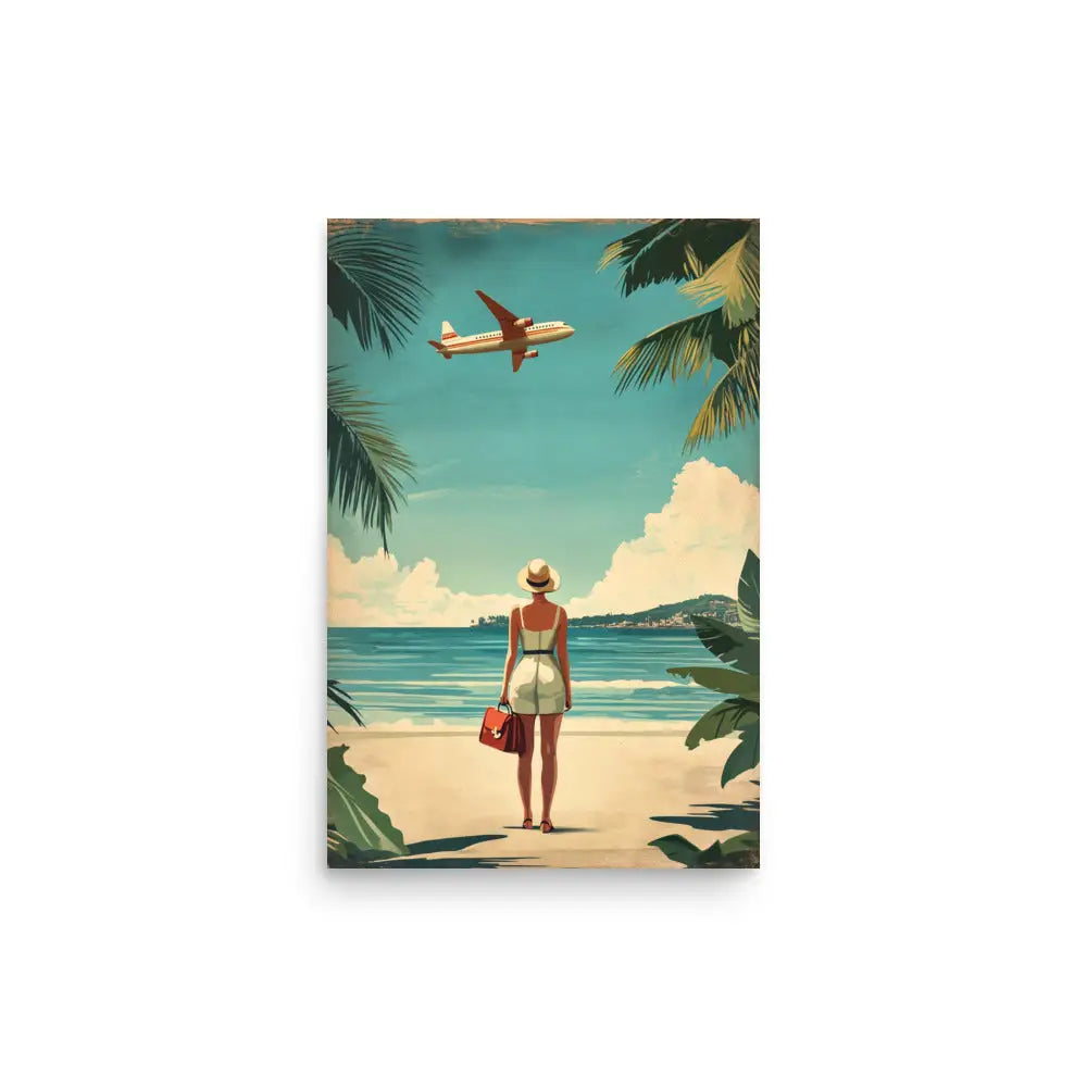 Woman at Beach Vintage Travel Poster - 12″×18″