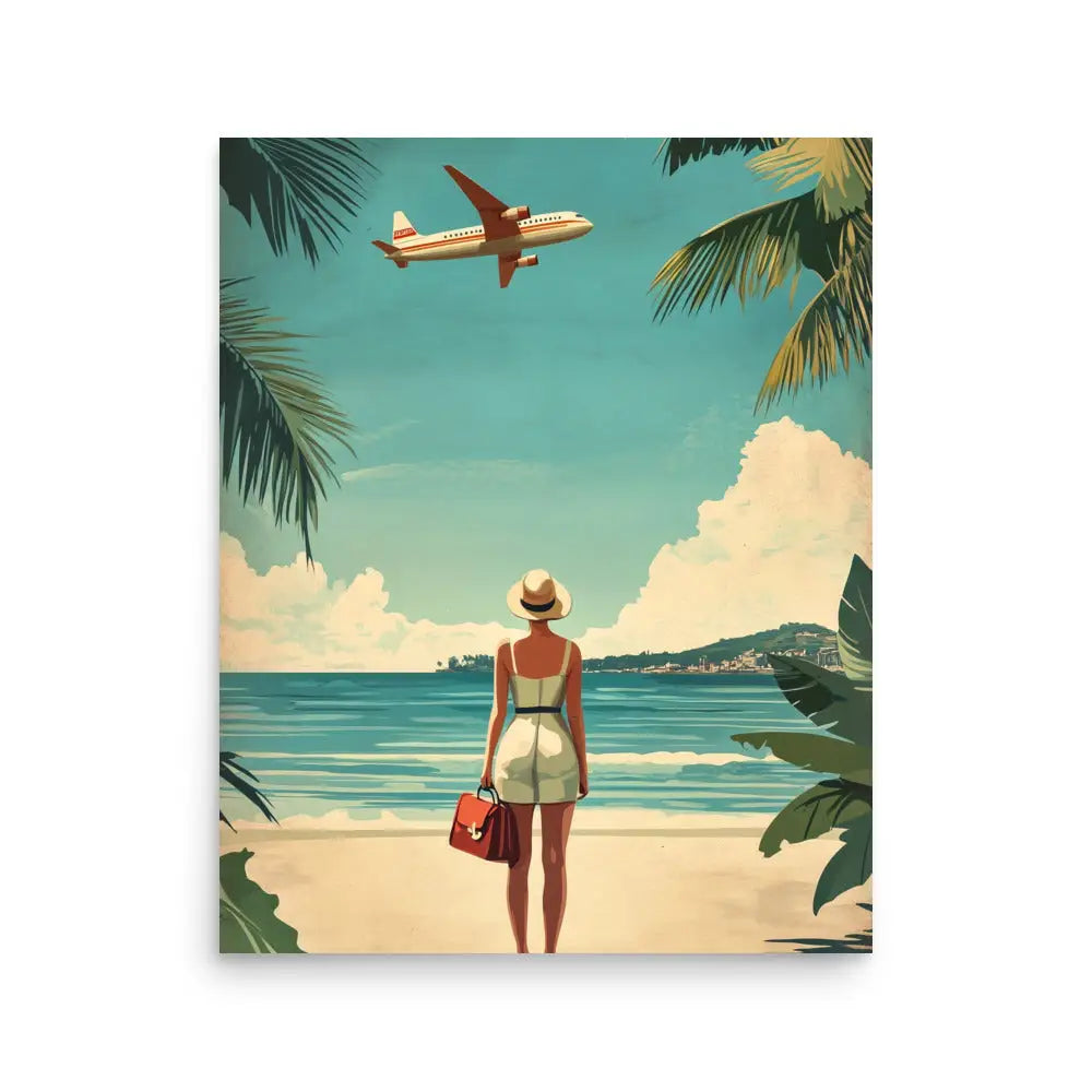 Woman at Beach Vintage Travel Poster - 16″×20″