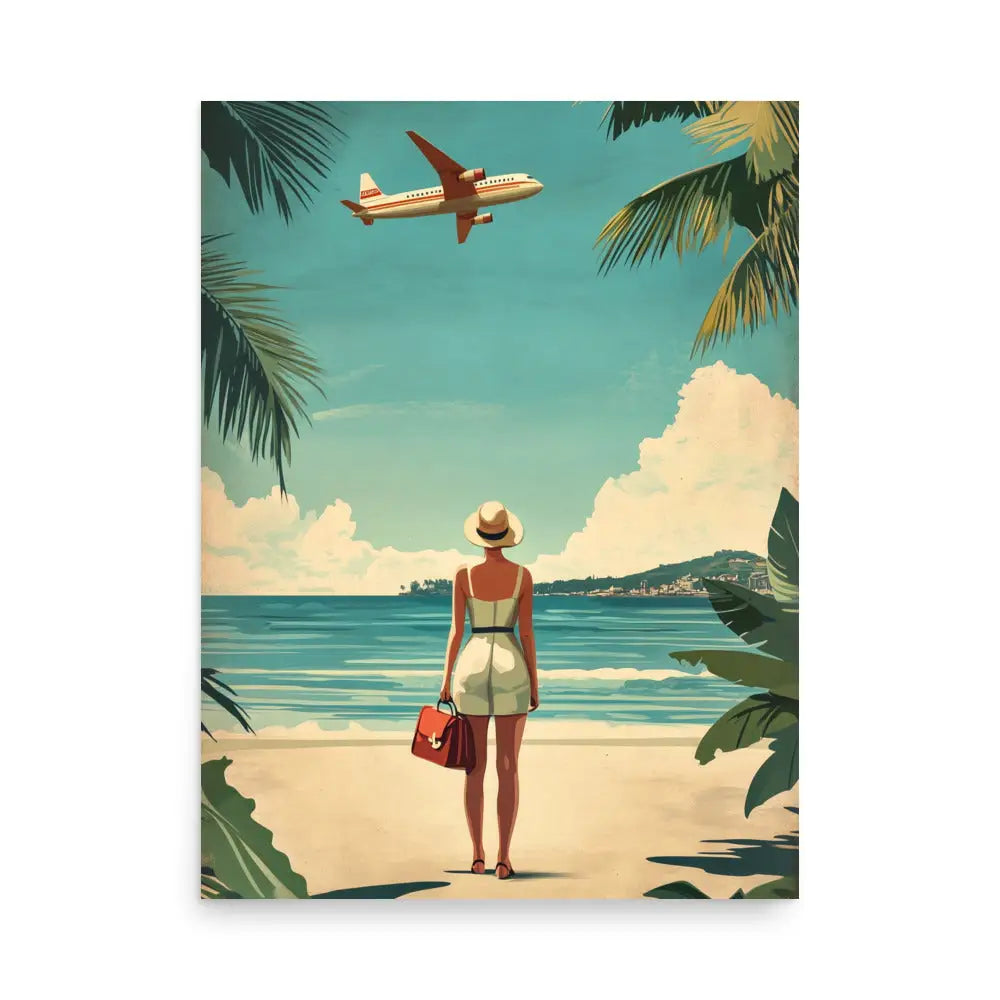 Woman at Beach Vintage Travel Poster - 18″×24″