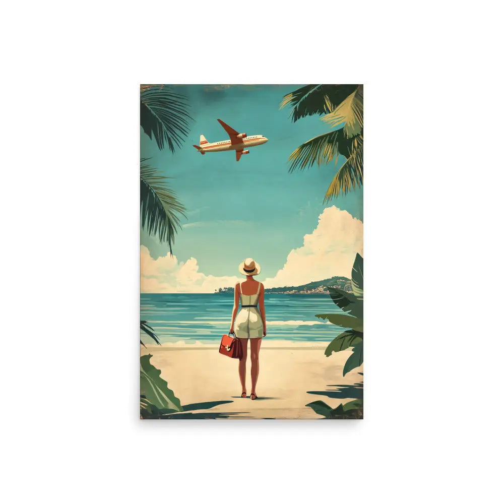 Woman at Beach Vintage Travel Poster - 20″×30″