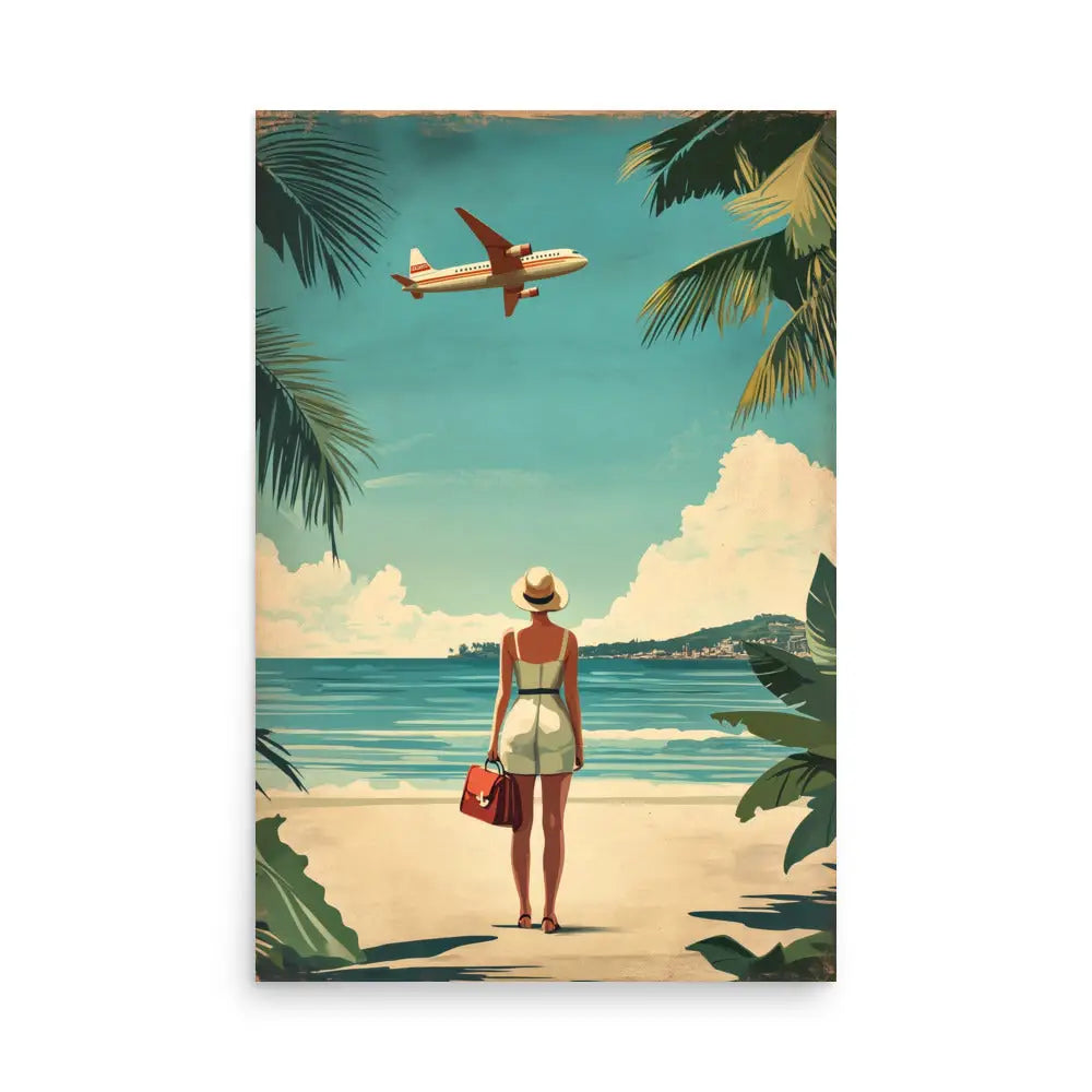 Woman at Beach Vintage Travel Poster - 24″×36″