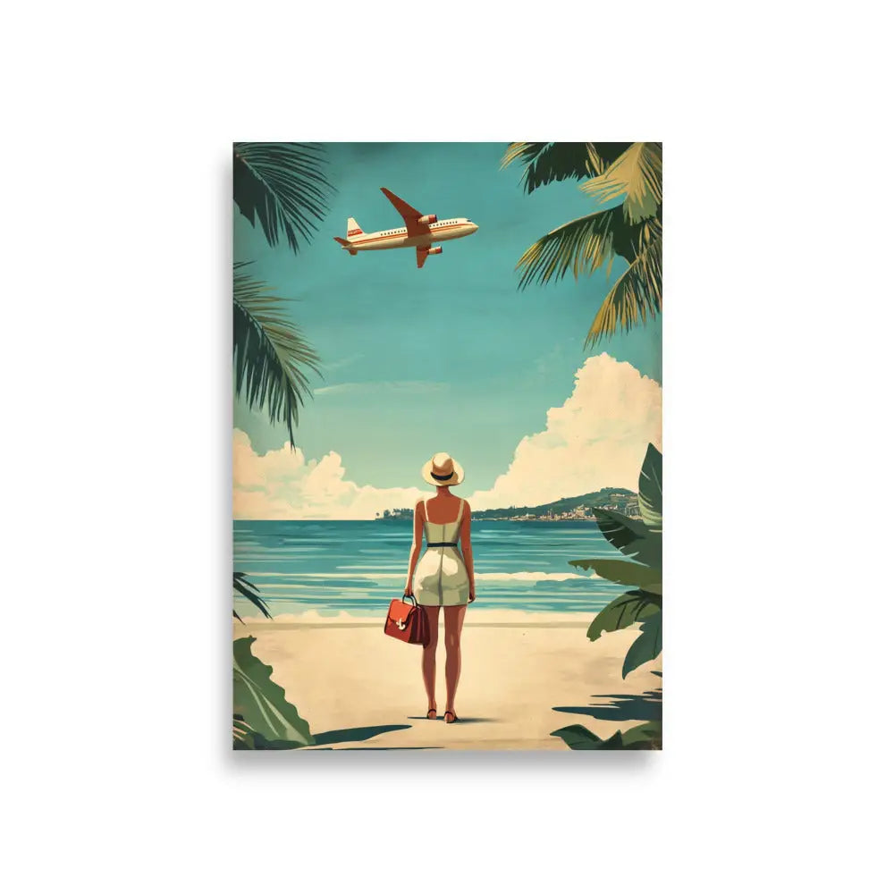 Woman at Beach Vintage Travel Poster - A1 (23.3″×33.1″)