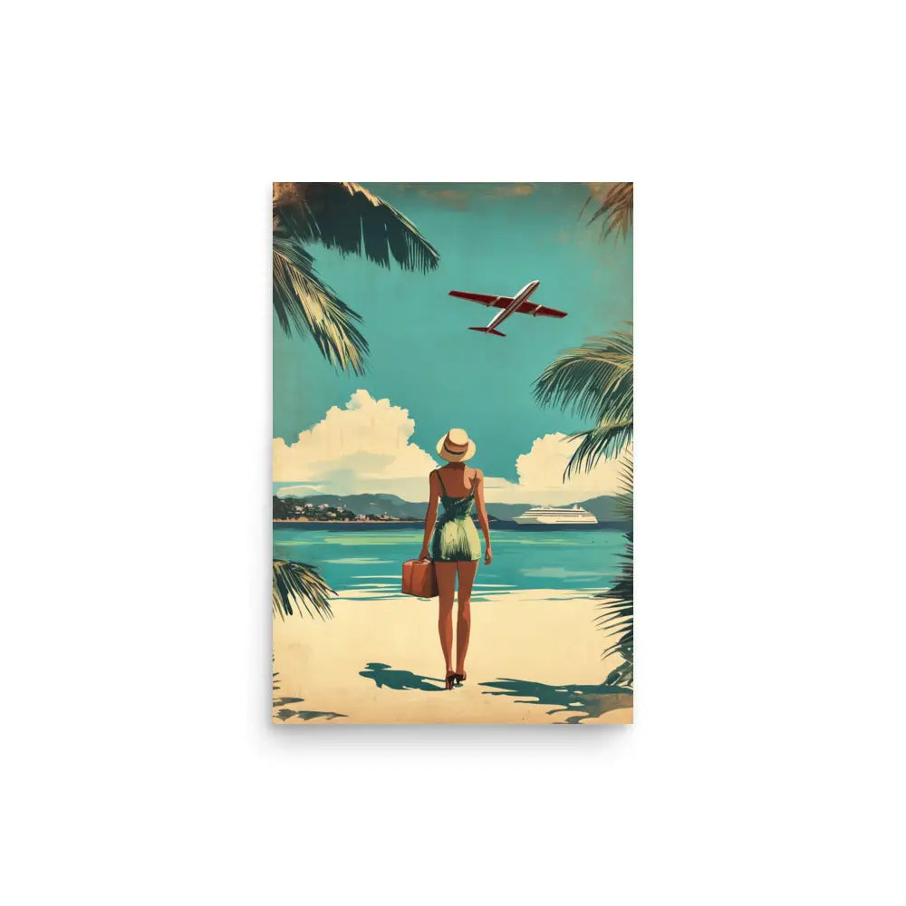 Woman at Beach Vintage Travel Poster - 12″×18″