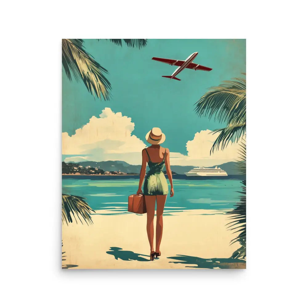 Woman at Beach Vintage Travel Poster - 16″×20″