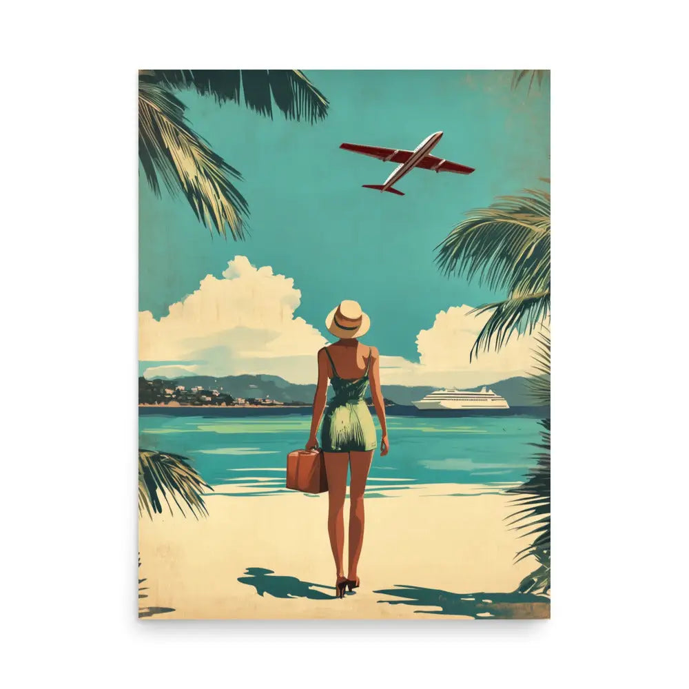 Woman at Beach Vintage Travel Poster - 18″×24″