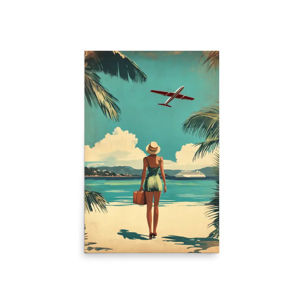 Woman at Beach Vintage Travel Poster - 20″×30″