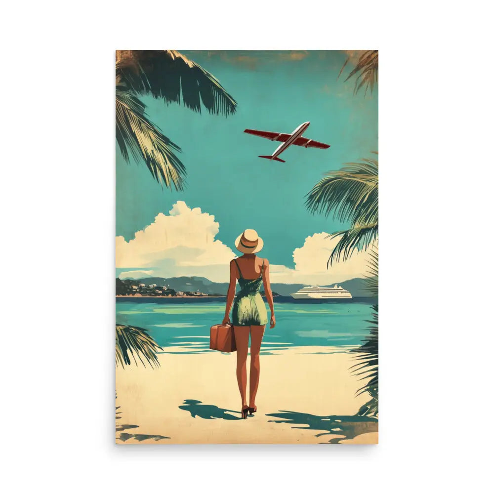 Woman at Beach Vintage Travel Poster - 24″×36″