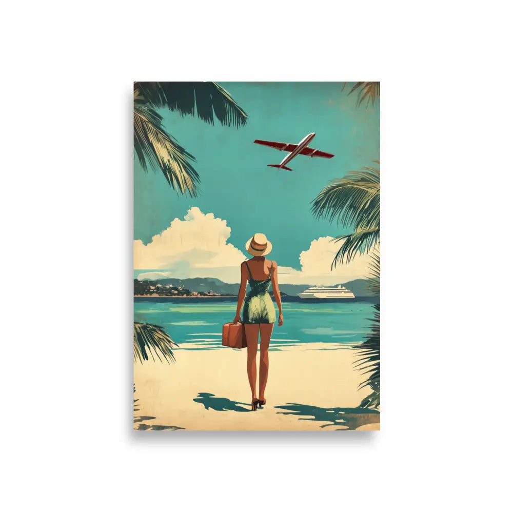 Woman at Beach Vintage Travel Poster - A1 (23.3″×33.1″)