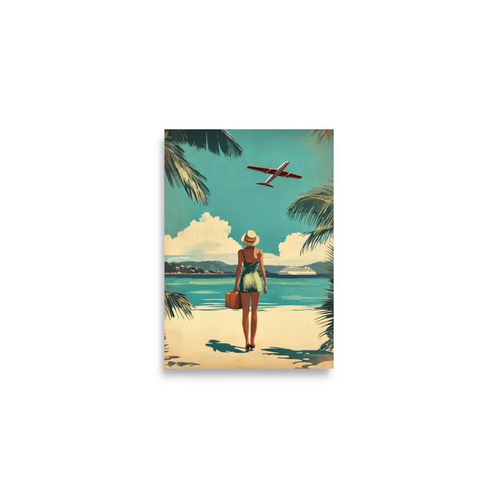 Woman at Beach Vintage Travel Poster - A2 (16.5″×23.3″)