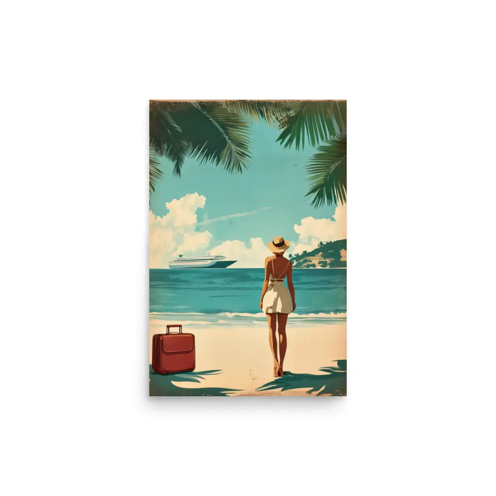 Woman at Beach Vintage Travel Poster - 12″×18″