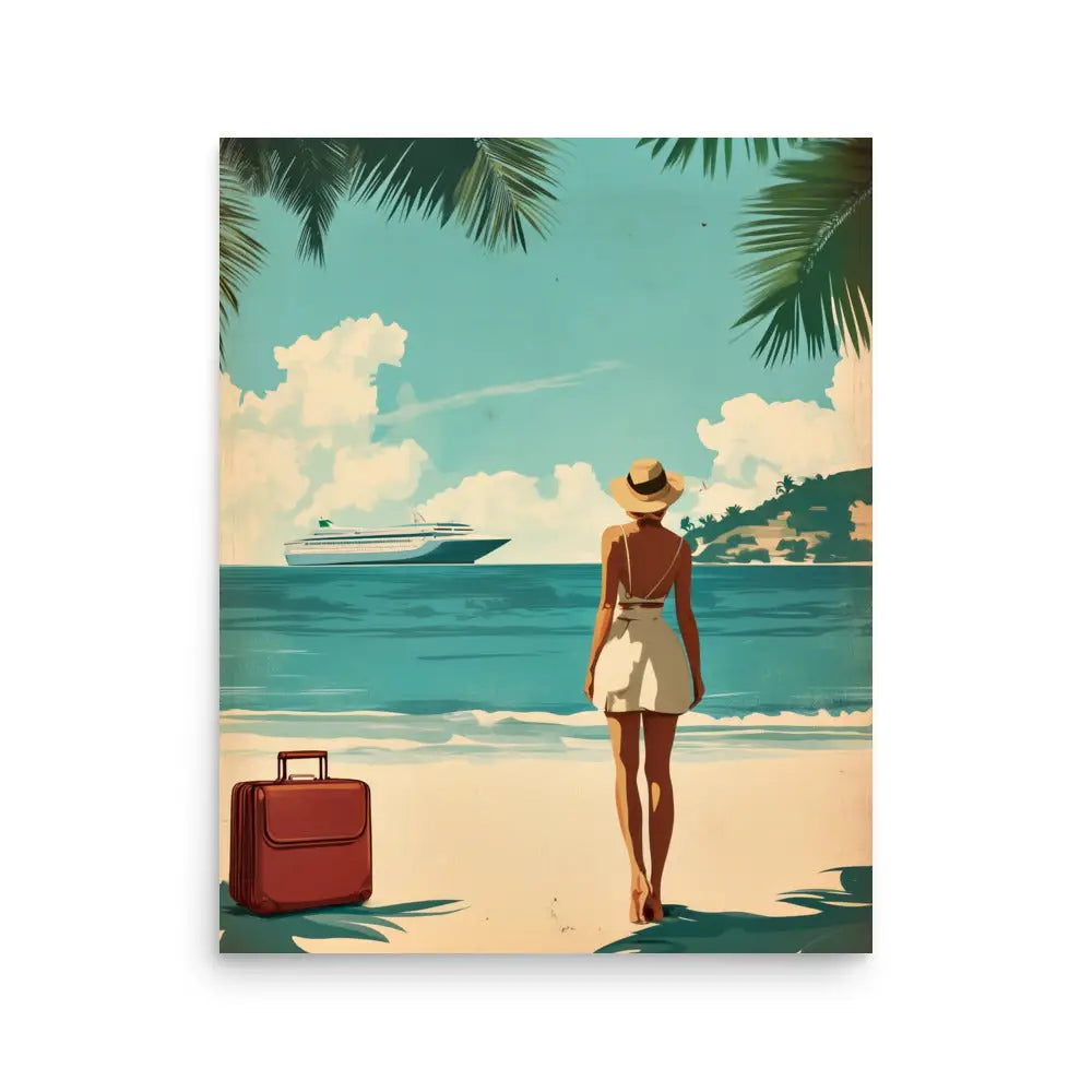 Woman at Beach Vintage Travel Poster - 16″×20″