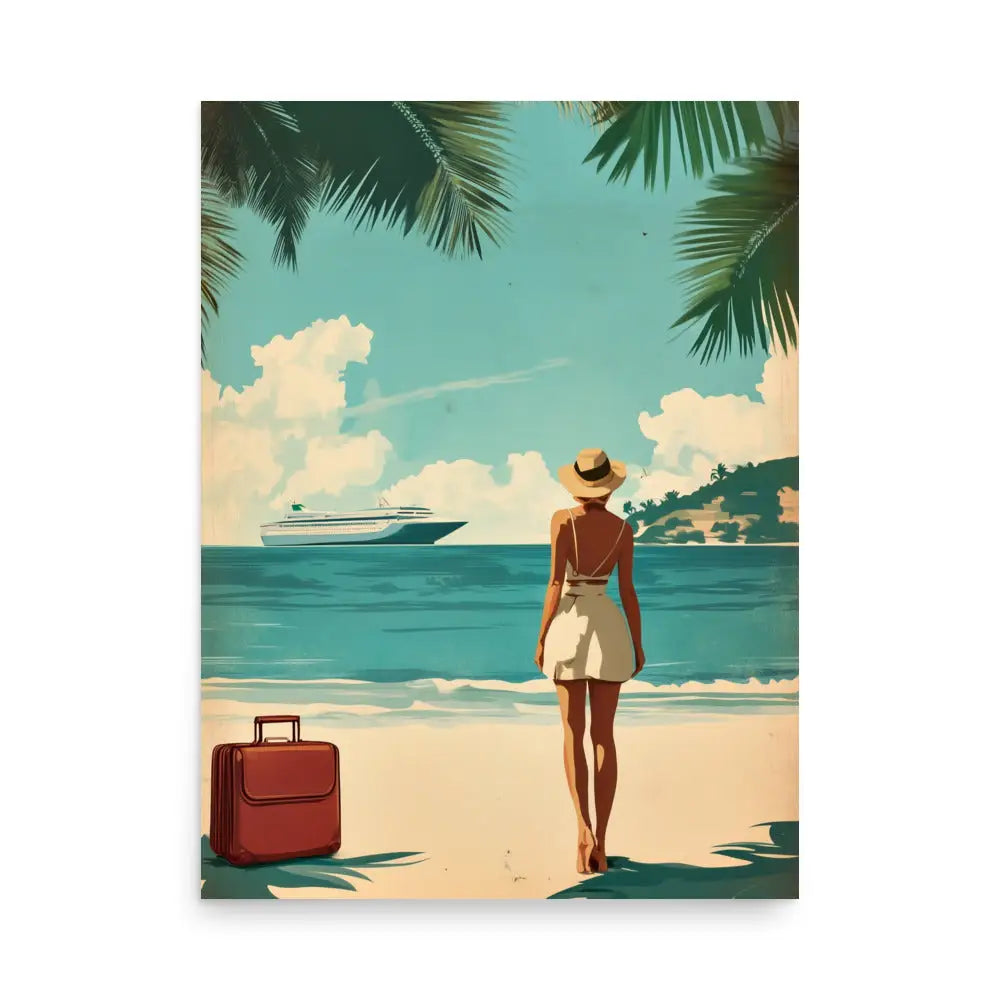 Woman at Beach Vintage Travel Poster - 18″×24″