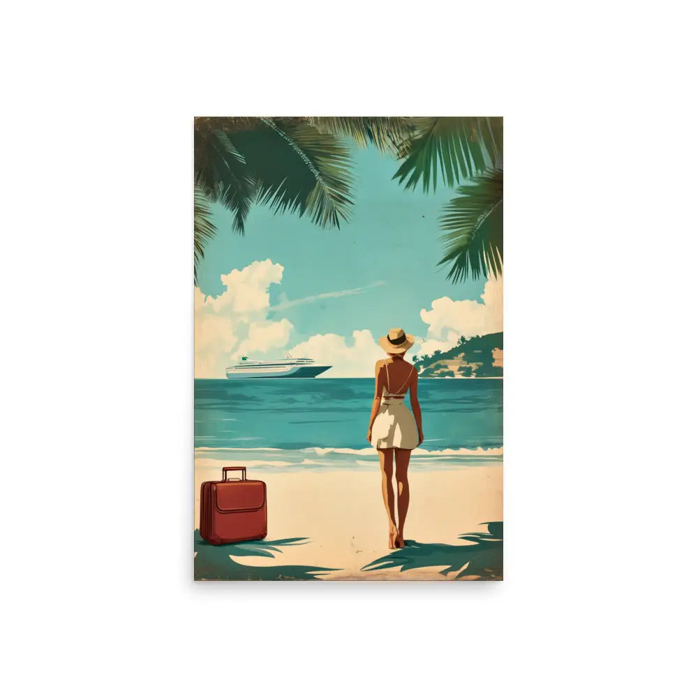 Woman at Beach Vintage Travel Poster - 20″×30″