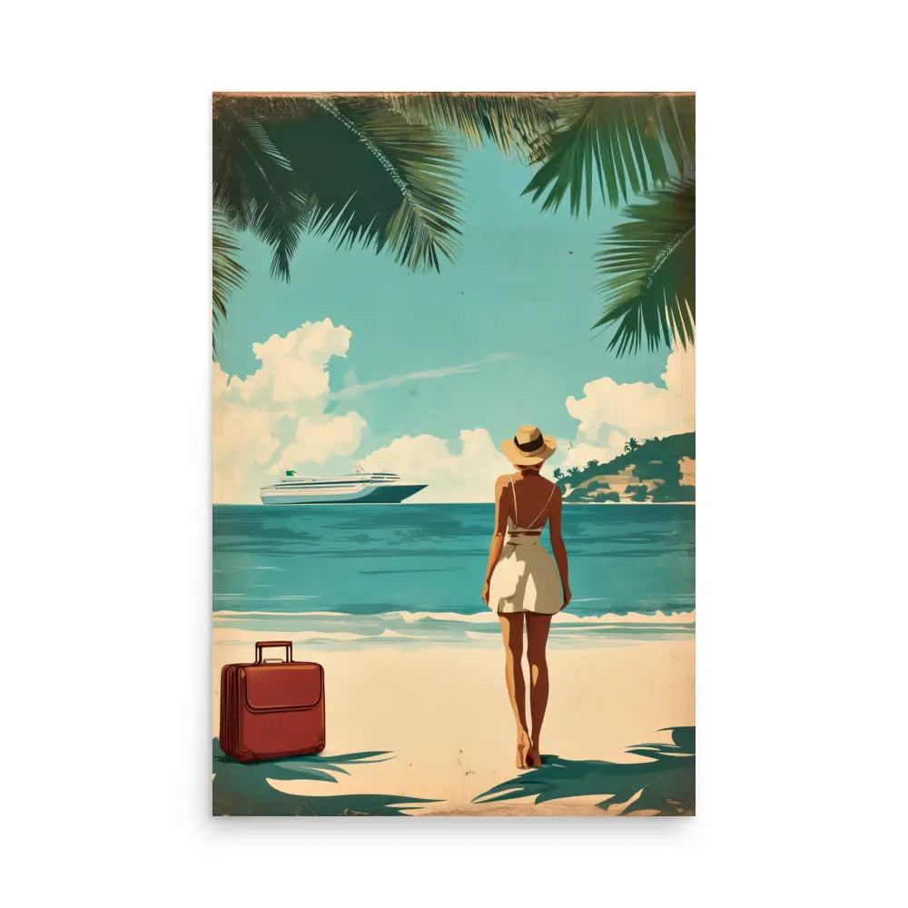 Woman at Beach Vintage Travel Poster - 24″×36″