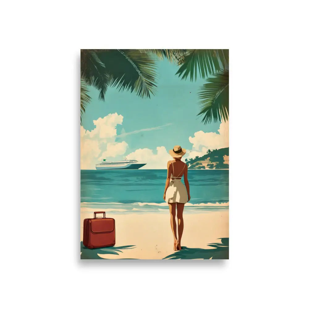 Woman at Beach Vintage Travel Poster - A1 (23.3″×33.1″)