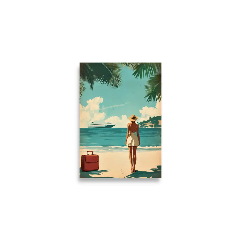 Woman at Beach Vintage Travel Poster - A2 (16.5″×23.3″)